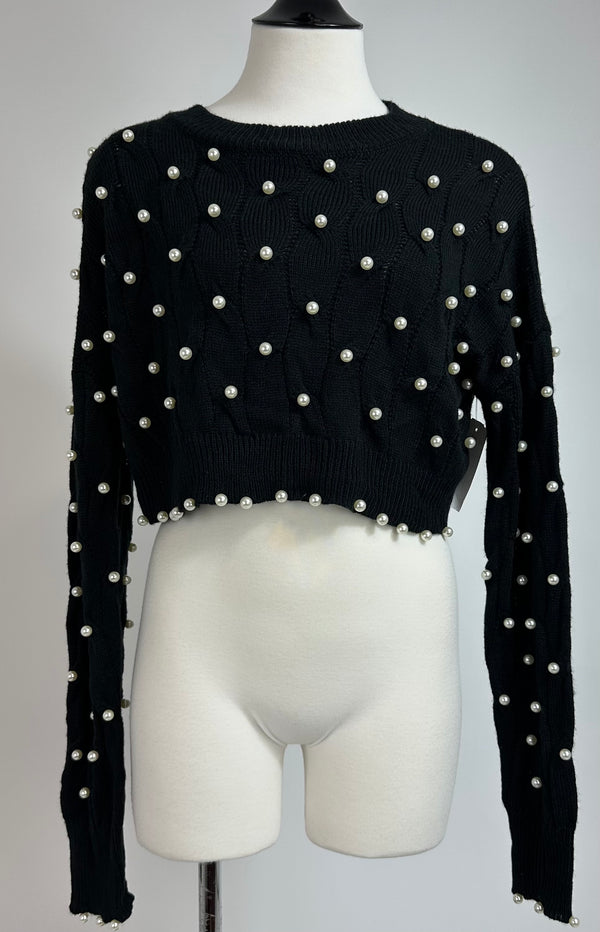 Sweater Negro con App de Perlas