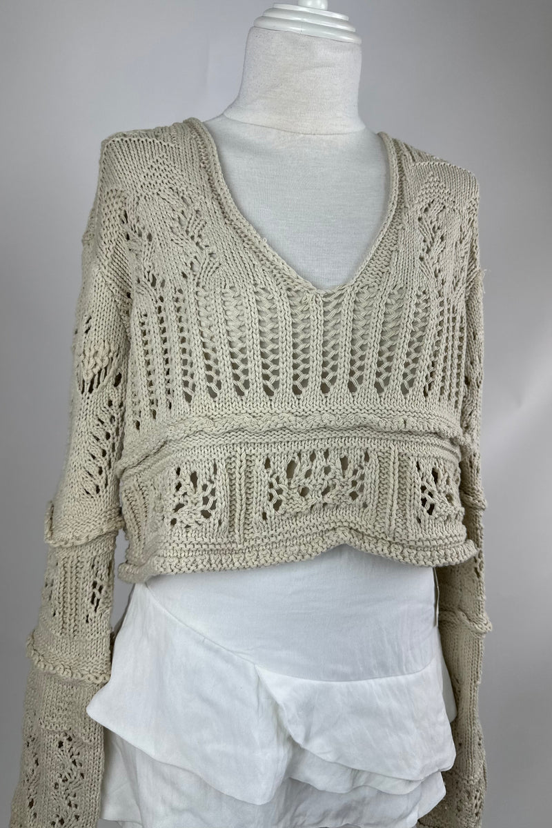 Blusa Corta Crochet Beige