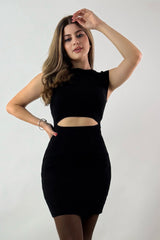 Vestido Corto Abertura Abdomen Negro