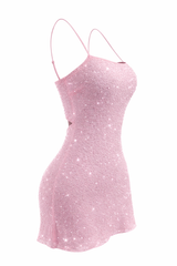 Vestido Corto Perlitas Rosa