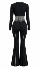 Set de Pantalon Con Tiras de Pedreria Negro