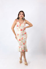Vestido Satinado Midi Floral