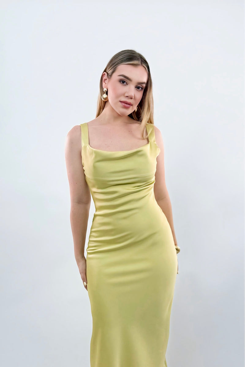 Vestido Midi Satinado Verde