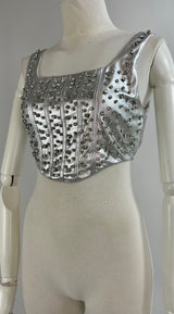 Croptop Plata Con Pedreria Metalico