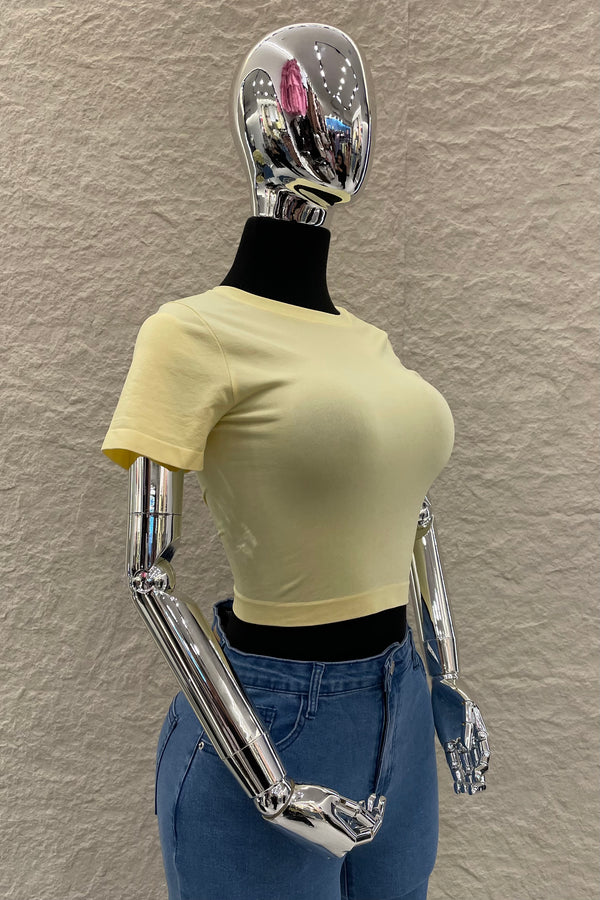 Crop Top Basic de Mangas Amarillo