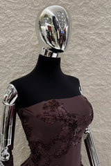 Vestido Strapless Encaje Cafe