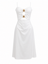 Vestido Midi App Doradas Blanco