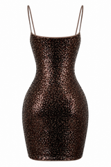 Vestido Corto Lentejuela Cafe
