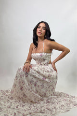 Vestido Midi Floreado Rosa