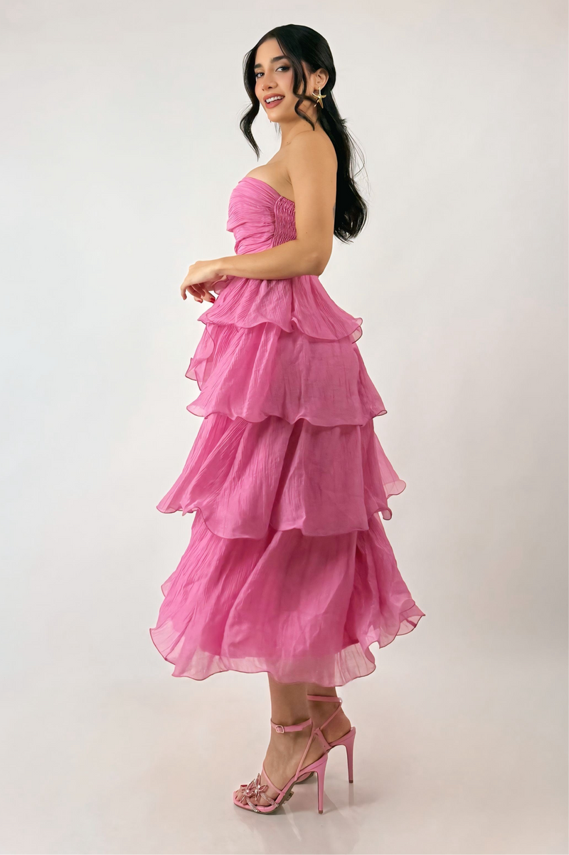 Vestido Midi de Olanes Rosa