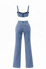 Set Top y Pantalon Rhinestone Denim