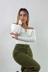 Blusa Brillosa App Dorada Blanco