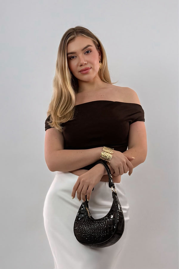Top Off Shoulder Ruched Cafe