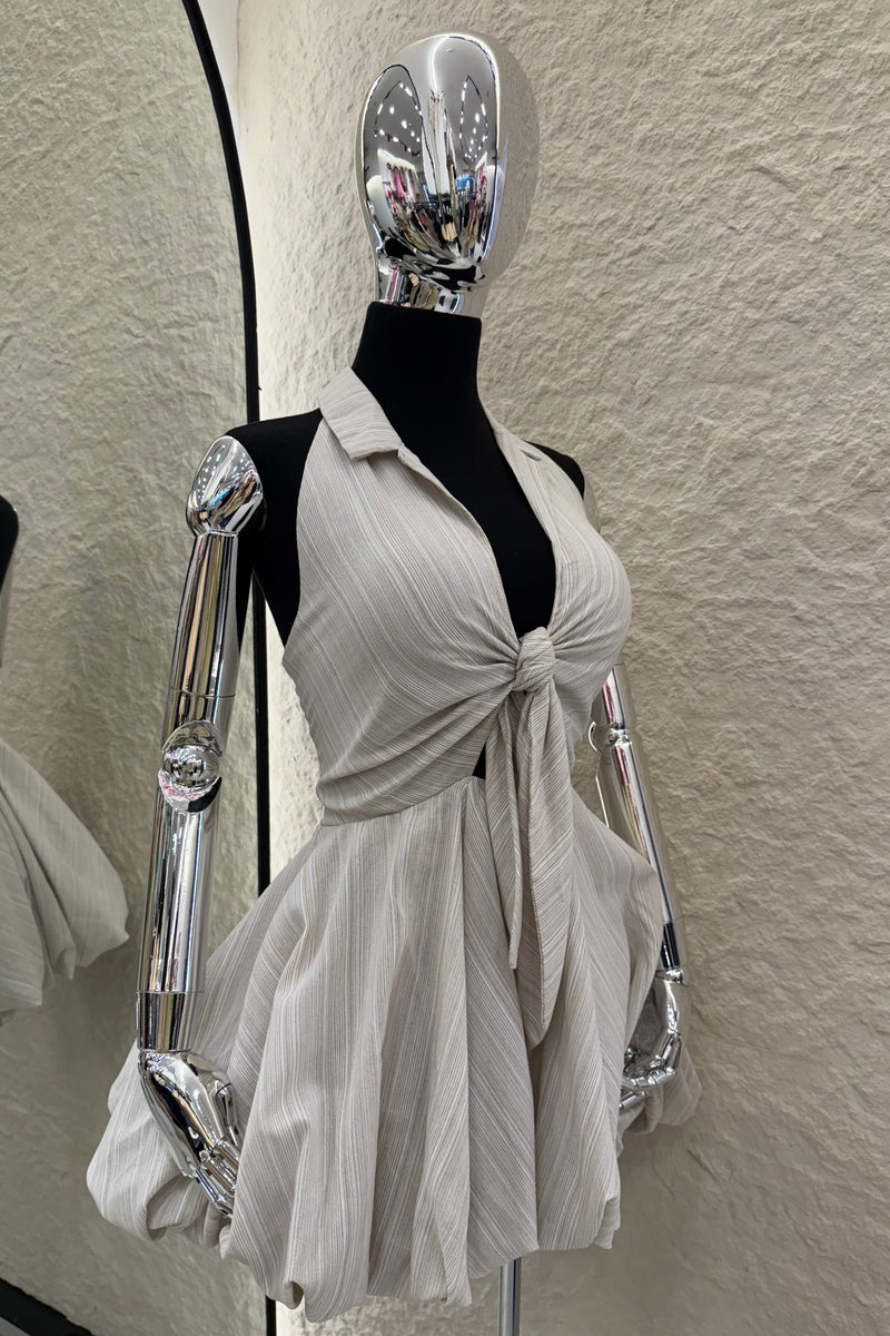 Vestido Halter Lazo Taupe White