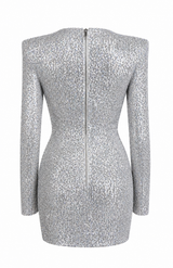 Vestido Plata De Lentejuela Con Hombreras
