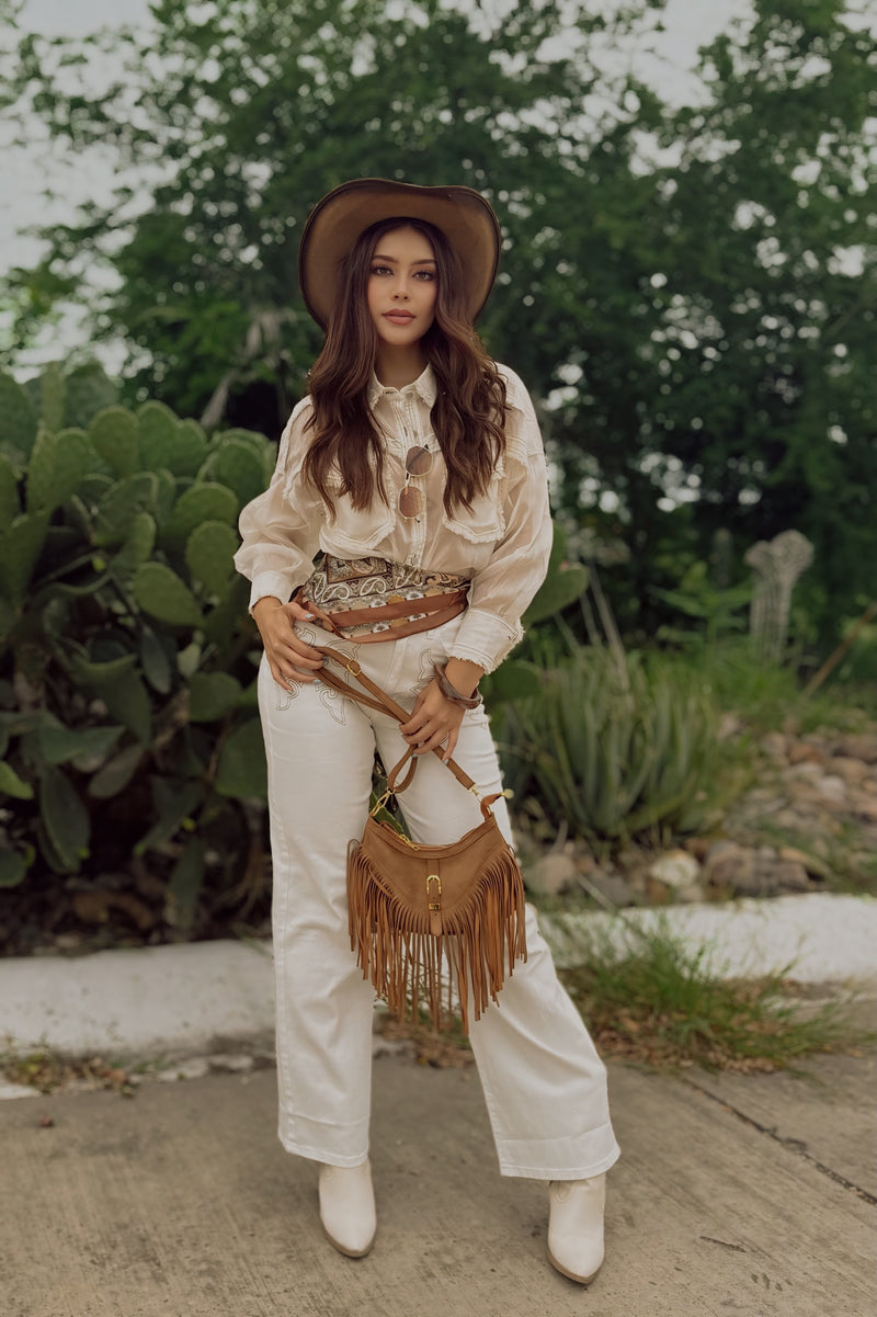 Pantalon Bordado Blanco