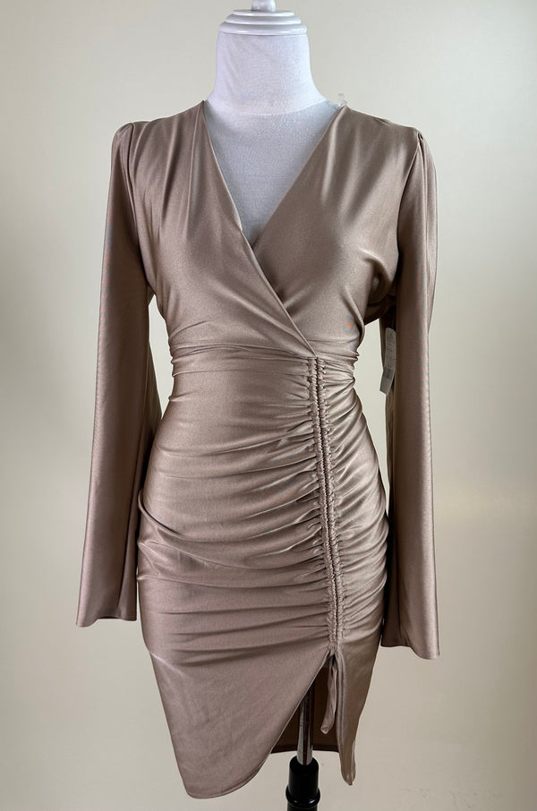 Vestido Ajustado Corrugado Beige