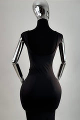 Vestido Largo App de Flor Dorada Negro