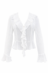 Blusa Manga Larga Ruffle Blanco