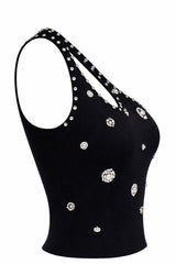 Blusa de Un Hombro con Pedreria Negro
