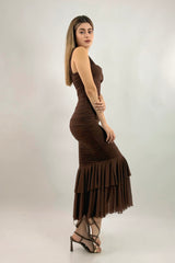 Vestido Midi Ruched Cafe