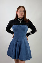Vestido Strapless Volado Denim