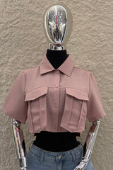 Camisa Manga Corta App de Bolsas Rosa