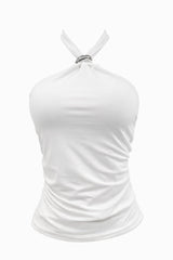 Blusa App Plateada Halter Blanca