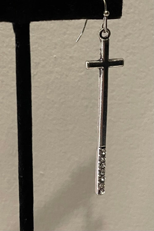 Aretes Rhinestone Cross Silver