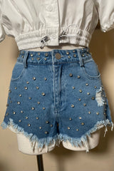 Short Denim Con Pedreria