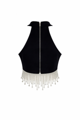 Croptop Negro con Tiras de Pedreria