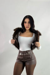 Short Vinipiel con Cinto Cafe