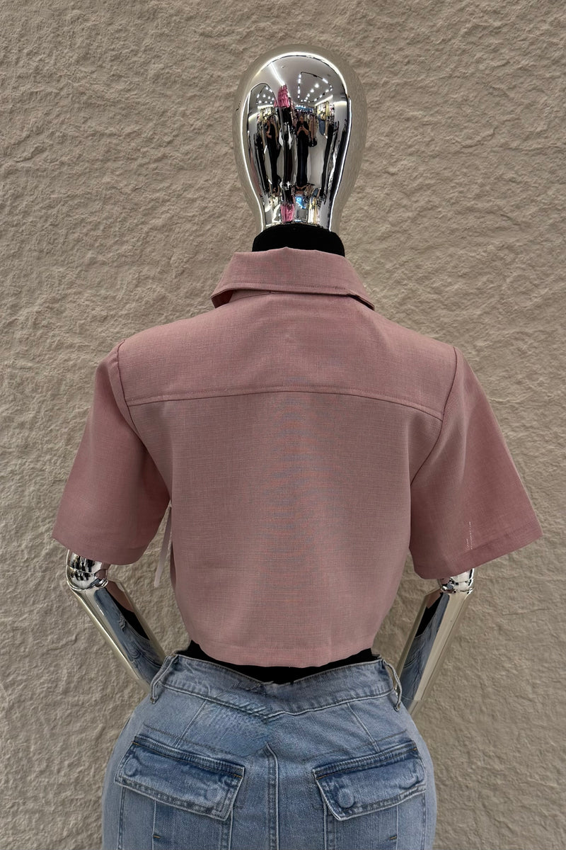 Camisa Manga Corta App de Bolsas Rosa
