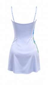 Vestido Satinado Floral Azul