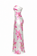 Vestido Largo Strapless Floral Blanco