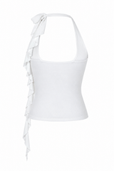 Croptop Ruffle Halter Blanco