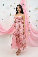 Vestido Midi Floreado Rosa