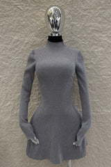 Vestido Manga Larga Tela Sweater Gris
