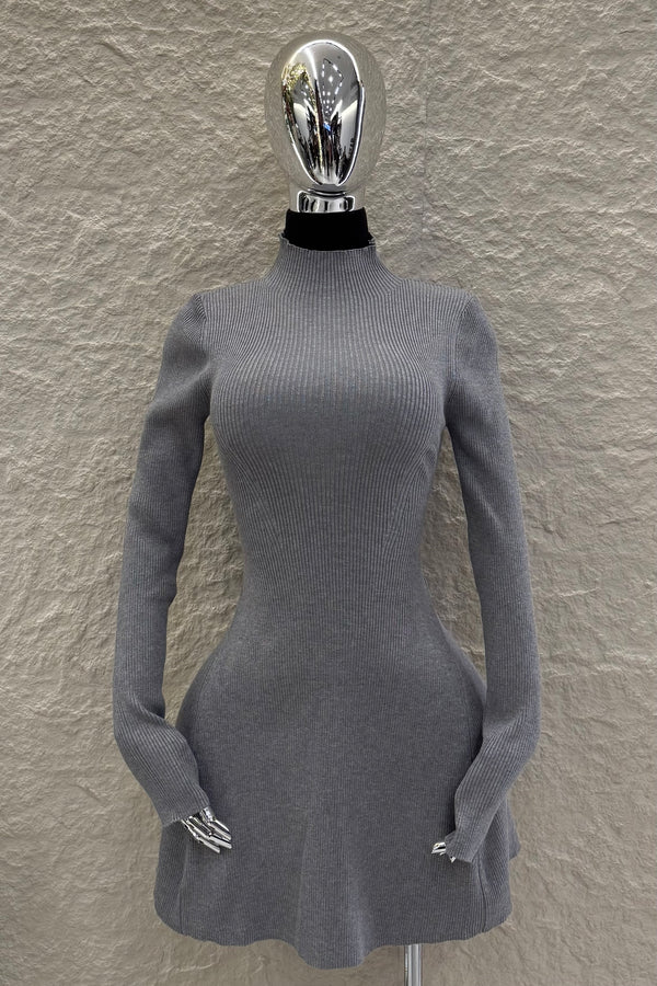 Vestido Manga Larga Tela Sweater Gris