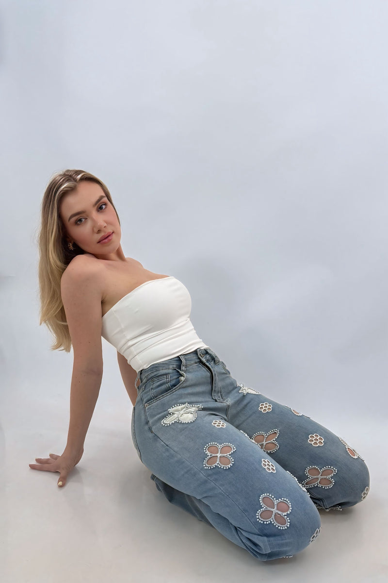 Pantalon App de Perlas Denim