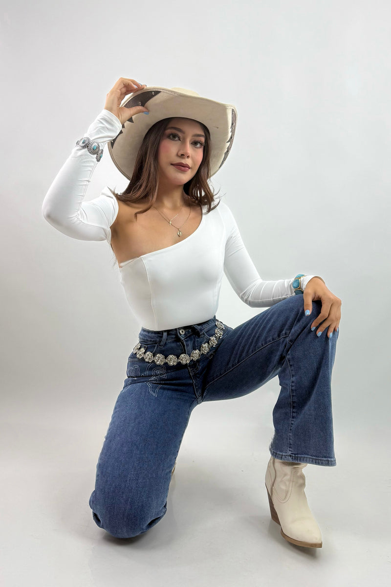 Pantiblusa Asimetrica Manga Larga Blanco