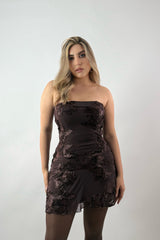 Vestido Strapless Encaje Cafe