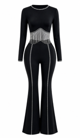 Set de Pantalon Con Tiras de Pedreria Negro