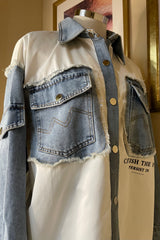 Camisa Oversize con App Denim Blanca