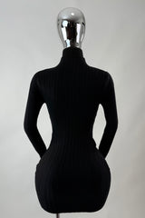 Vestido Ajustado Tela Punto Negro