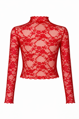 Blusa Corta Mesh De Encaje Rojo