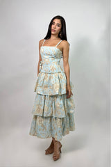 Vestido Midi Estampado Floral Azul