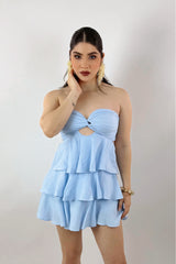 Vestido Corto Olanes Azul