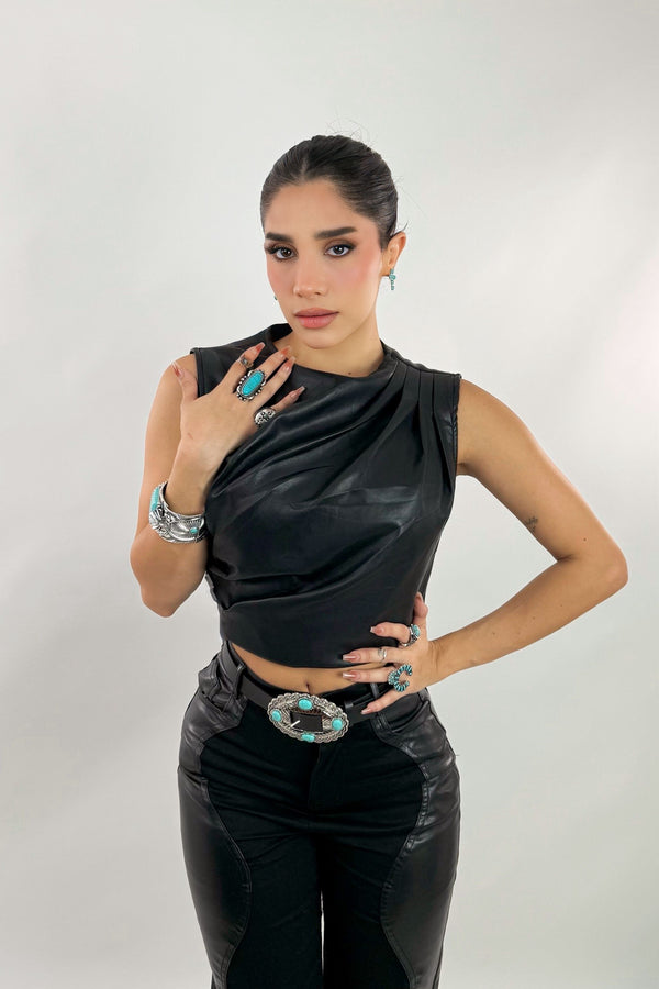 Top Corrugado Vinipiel Negro