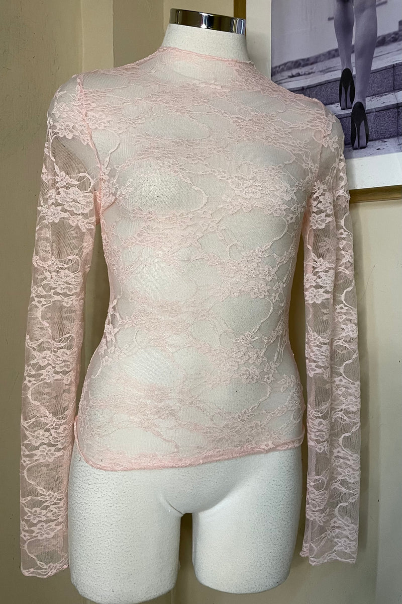 Blusa Corta Mesh De Encaje Rosa